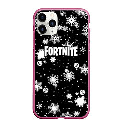 Чехол iPhone 11 Pro матовый Fortnite winter snow, цвет: 3D-малиновый