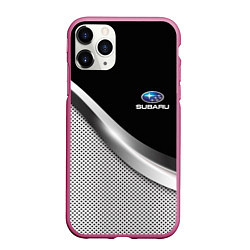 Чехол iPhone 11 Pro матовый Subaru metal steel, цвет: 3D-малиновый