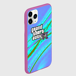 Чехол iPhone 11 Pro матовый GTA 6 неоновые соты геометрия, цвет: 3D-фиолетовый — фото 2