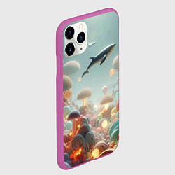 Чехол iPhone 11 Pro матовый Кит среди гигантских подводных грибов - нейроарт ф, цвет: 3D-фиолетовый — фото 2