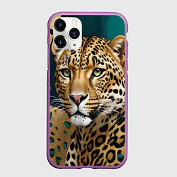 Чехол iPhone 11 Pro матовый Леопард на нефритовом фоне, цвет: 3D-фиолетовый