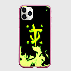 Чехол iPhone 11 Pro матовый Doom кислотное лого огонь, цвет: 3D-малиновый