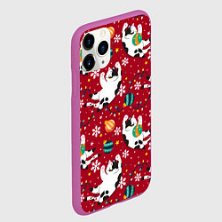 Чехол iPhone 11 Pro матовый Новогодний паттерн с котиками, цвет: 3D-фиолетовый — фото 2