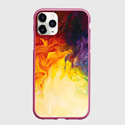 Чехол iPhone 11 Pro матовый Подтеки масляных красок, цвет: 3D-малиновый