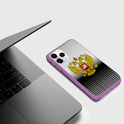 Чехол iPhone 11 Pro матовый Герб РФ текстура серая, цвет: 3D-фиолетовый — фото 2