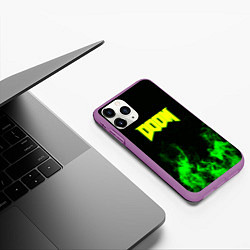 Чехол iPhone 11 Pro матовый Doom кислотное лого огонь, цвет: 3D-фиолетовый — фото 2