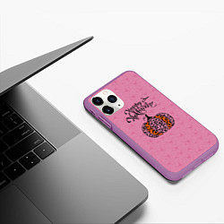 Чехол iPhone 11 Pro матовый Хэллоуин - тыква леопардовый узор, цвет: 3D-фиолетовый — фото 2