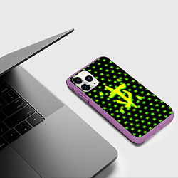Чехол iPhone 11 Pro матовый DOOM кислотное лого звёзды, цвет: 3D-фиолетовый — фото 2