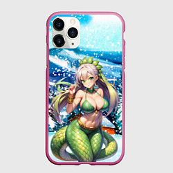Чехол iPhone 11 Pro матовый Новогодняя девушка - змея, цвет: 3D-малиновый