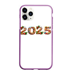 Чехол iPhone 11 Pro матовый Надпись новогодняя 2025 из пряников, цвет: 3D-фиолетовый