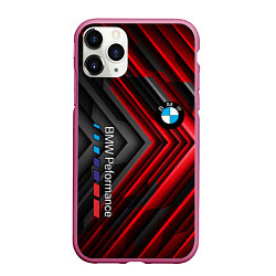 Чехол iPhone 11 Pro матовый BMW geometry stripes red, цвет: 3D-малиновый