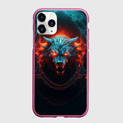 Чехол iPhone 11 Pro матовый Агрессивный волк с горящими глазами, цвет: 3D-малиновый