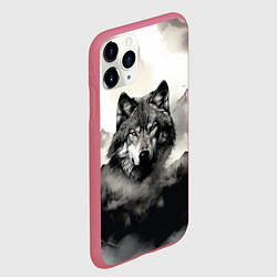 Чехол iPhone 11 Pro матовый Голова серого волка, цвет: 3D-малиновый — фото 2