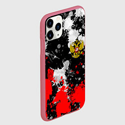 Чехол iPhone 11 Pro матовый Герб РФ абстрактыне краски, цвет: 3D-малиновый — фото 2