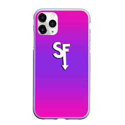 Чехол iPhone 11 Pro матовый Sally Face neon gradient, цвет: 3D-светло-сиреневый