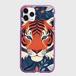 Чехол iPhone 11 Pro матовый Тигр яркие контрасты, цвет: 3D-фиолетовый