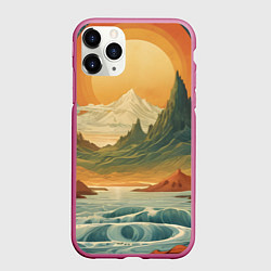 Чехол iPhone 11 Pro матовый В теплых горах на закате, цвет: 3D-малиновый