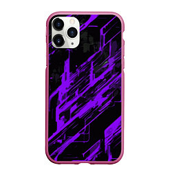 Чехол iPhone 11 Pro матовый Purple stripes on a black background, цвет: 3D-малиновый