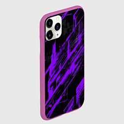 Чехол iPhone 11 Pro матовый Purple stripes on a black background, цвет: 3D-фиолетовый — фото 2