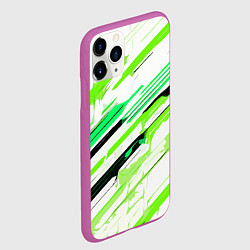 Чехол iPhone 11 Pro матовый Чёрно-зелёно-салатовые полосы на белом фоне, цвет: 3D-фиолетовый — фото 2