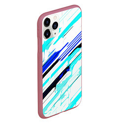 Чехол iPhone 11 Pro матовый Чёрно-сине-голубые полосы на белом фоне, цвет: 3D-малиновый — фото 2