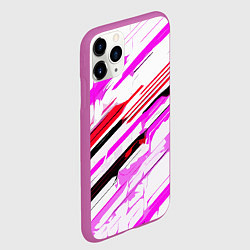 Чехол iPhone 11 Pro матовый Красно-розово-чёрные полосы на белом фоне, цвет: 3D-фиолетовый — фото 2
