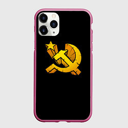Чехол iPhone 11 Pro матовый СССР серп и молот лого, цвет: 3D-малиновый