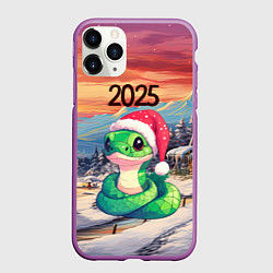 Чехол iPhone 11 Pro матовый 2025 новогодняя змейка, цвет: 3D-фиолетовый
