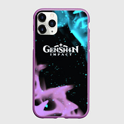 Чехол iPhone 11 Pro матовый Genshin Impact flame neon, цвет: 3D-фиолетовый