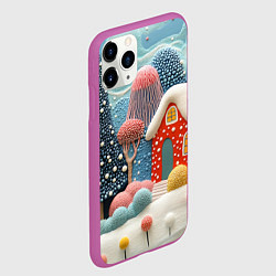 Чехол iPhone 11 Pro матовый Объемный домик и елочки, цвет: 3D-фиолетовый — фото 2