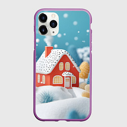 Чехол iPhone 11 Pro матовый Объемный сладкий зимний домик, цвет: 3D-фиолетовый