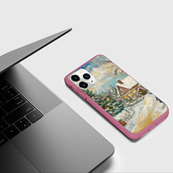 Чехол iPhone 11 Pro матовый Новогоднее утро во дворе пейзаж, цвет: 3D-малиновый — фото 2
