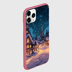 Чехол iPhone 11 Pro матовый Новогодний ламповый ночной город, цвет: 3D-малиновый — фото 2