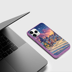 Чехол iPhone 11 Pro матовый Снегопад в ночном городе, цвет: 3D-фиолетовый — фото 2