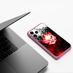 Чехол iPhone 11 Pro матовый Cyberpunk брызги красок, цвет: 3D-малиновый — фото 2