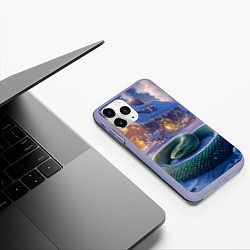 Чехол iPhone 11 Pro матовый Большая змея на фоне новогоднего дома, цвет: 3D-светло-сиреневый — фото 2