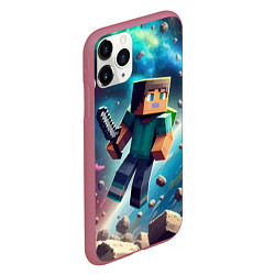 Чехол iPhone 11 Pro матовый Стив с мечом в космосе -Майнкрафт, цвет: 3D-малиновый — фото 2