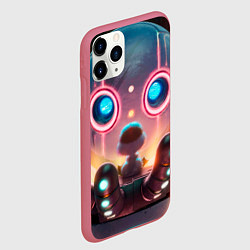 Чехол iPhone 11 Pro матовый Дикий робот и птенец, цвет: 3D-малиновый — фото 2