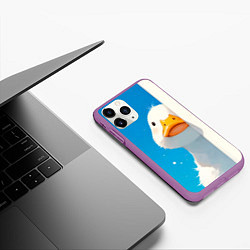 Чехол iPhone 11 Pro матовый Белый гусь выглядывает из-за угла, цвет: 3D-фиолетовый — фото 2