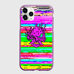Чехол iPhone 11 Pro матовый Cyberpunk 2077 радужные полосы, цвет: 3D-фиолетовый