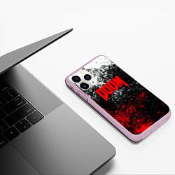 Чехол iPhone 11 Pro матовый Doom брызги красок, цвет: 3D-розовый — фото 2