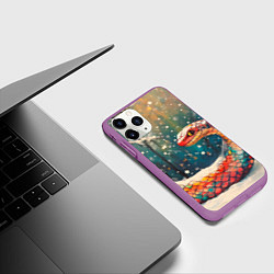 Чехол iPhone 11 Pro матовый Разноцветная огромная змея в зимнем лесу, цвет: 3D-фиолетовый — фото 2