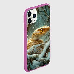 Чехол iPhone 11 Pro матовый Золотистая змея в зимнем лесу, цвет: 3D-фиолетовый — фото 2