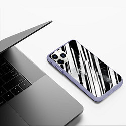 Чехол iPhone 11 Pro матовый Платиновые и черные полосы, цвет: 3D-светло-сиреневый — фото 2