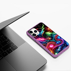 Чехол iPhone 11 Pro матовый Красочная неоновая абстракция - нейроарт, цвет: 3D-фиолетовый — фото 2