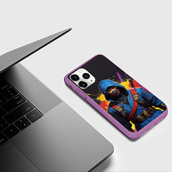 Чехол iPhone 11 Pro матовый Яркий самурай на темном фоне, цвет: 3D-фиолетовый — фото 2