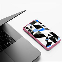 Чехол iPhone 11 Pro матовый Black and blue abstraction on a white background, цвет: 3D-малиновый — фото 2