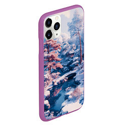 Чехол iPhone 11 Pro матовый Японская зима в сельской местности, цвет: 3D-фиолетовый — фото 2