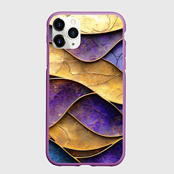 Чехол iPhone 11 Pro матовый Фиолетовые и золотые волны, цвет: 3D-фиолетовый