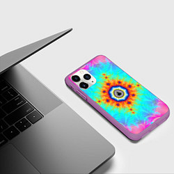 Чехол iPhone 11 Pro матовый Неоновый фрактальный узор психоделика, цвет: 3D-фиолетовый — фото 2